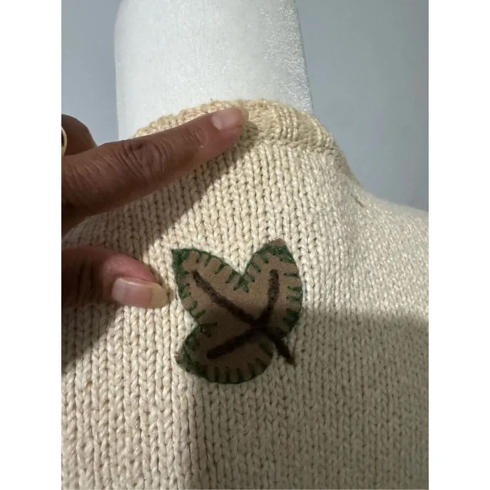Talbots fall embroidered linen blend button front sweater MP - Picture 10 of 14